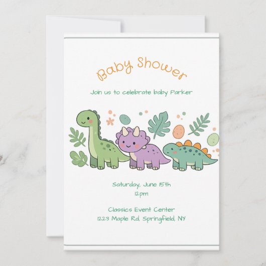 dinosaurus babyshower uitnodiging voor jongen of m (Voorkant)