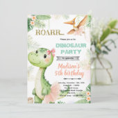 Dinosaurus ballerina verjaardagsfeest uitnodiging (Staand voorkant)