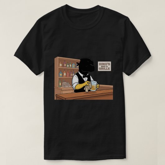 Dinosaurus Barman Bar Bier Grappige Cartoon T-shirt (Design voorkant)
