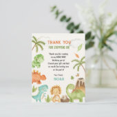 Dinosaurus bedankjes - Jongen Verjaardagsfeestje Bedankkaart (Staand voorkant)