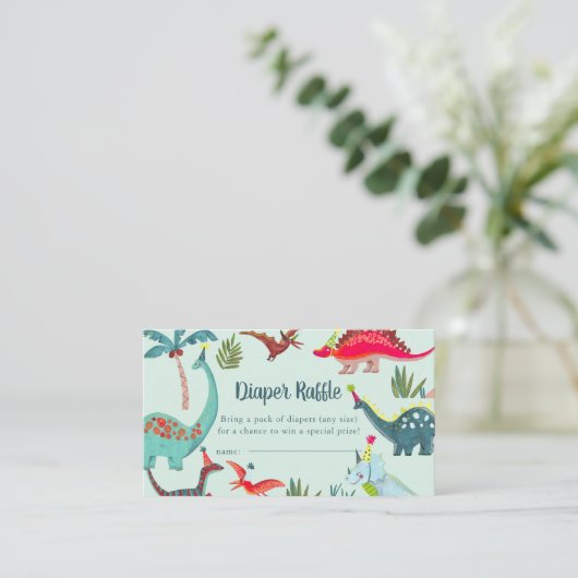 Dinosaurus Blauw Baby shower Luier Raffle Enclosur Informatiekaartje (Staand voorkant)