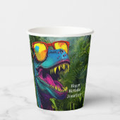 Dinosaurus Blauw Gelukkige Verjaardag Papieren Bekers (Achterkant)