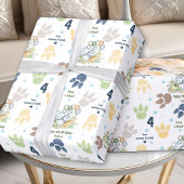 Dinosaurus Blauw Groen Jongen Verjaardag Naam Teks Cadeaupapier