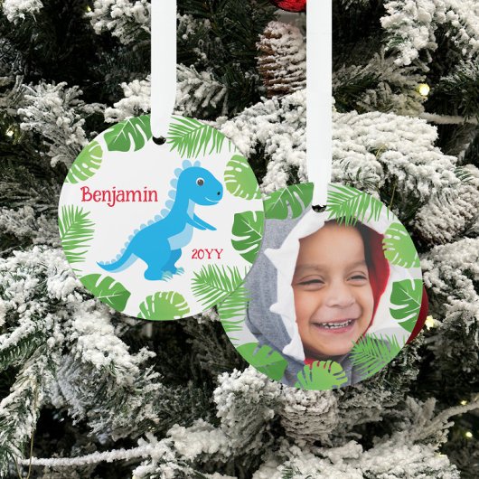 Dinosaurus Blauw T-Rex Foto Keepsake Kerstmis Ornament