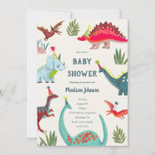 Dinosaurus blauwe baby jongen shower feest uitnodi bedankkaart (Voorkant)