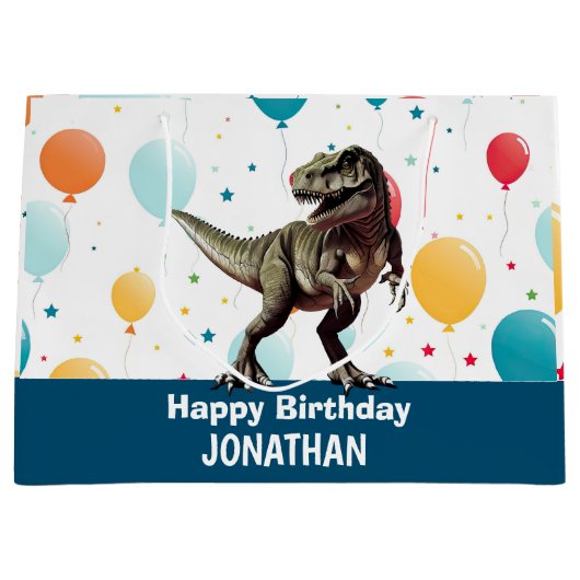 Dinosaurus Blauwe Feestballonnen Groot Cadeauzakje (Voorkant)