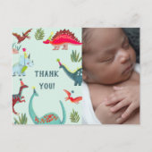 Dinosaurus blauwe jongen babyshower foto dank u ka briefkaart (Voorkant)