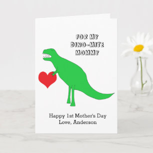 Dinosaurus blij 1e Moederdag van kind Kaart