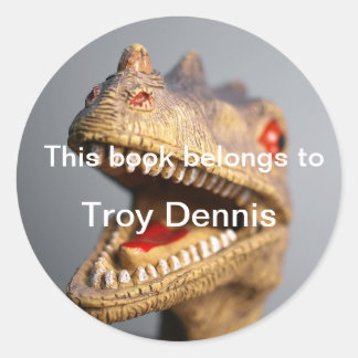 Dinosaurus boekenplaat ronde sticker