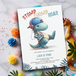 Dinosaurus Boom Box Stomp Chomp Roar Boy Verjaarda Kaart