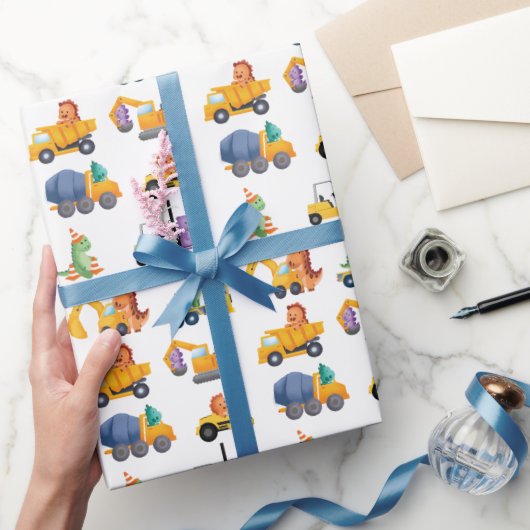 Dinosaurus Bouw Crew Verjaardagsfeest Cadeaupapier (Geschenken)