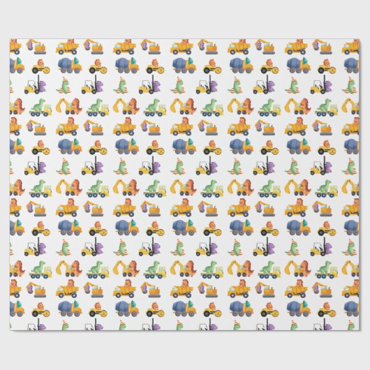 Dinosaurus Bouw Crew Verjaardagsfeest Cadeaupapier (Vlak)