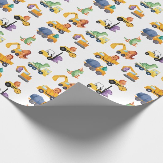 Dinosaurus Bouw Crew Verjaardagsfeest Cadeaupapier (Hoek)