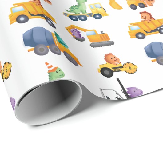 Dinosaurus Bouw Crew Verjaardagsfeest Cadeaupapier (Rol Hoek)