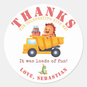 Dinosaurus Bouw Crew Verjaardagsfeest Ronde Sticker