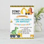 Dinosaurus bouwfeest uitnodiging (Staand voorkant)