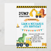 Dinosaurus bouwfeest uitnodiging (Voorkant / Achterkant)