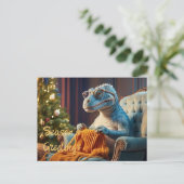 Dinosaurus breien Vrolijk kerstfeest Feestdagenkaart (Staand voorkant)