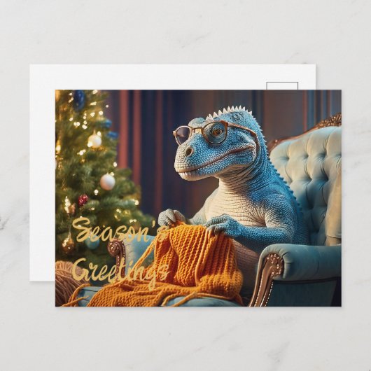 Dinosaurus breien Vrolijk kerstfeest Feestdagenkaart (Voorkant / Achterkant)