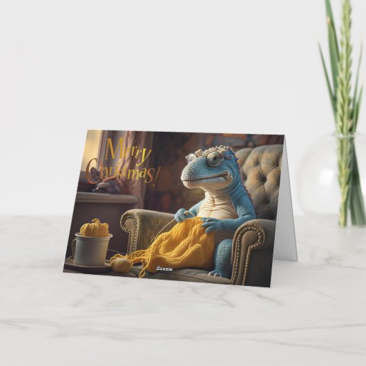 Dinosaurus breien Vrolijk kerstfeest Kaart (Achterkant)