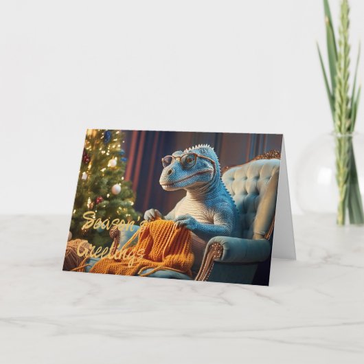 Dinosaurus breien Vrolijk kerstfeest Kaart (Voorkant)