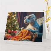 Dinosaurus breien Vrolijk kerstfeest Kaart (Gele Bloem)