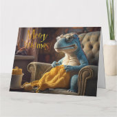 Dinosaurus breien Vrolijk kerstfeest Kaart (Achterkant)