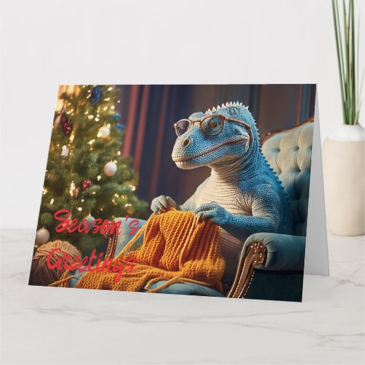 Dinosaurus breien Vrolijk kerstfeest Kaart (Voorkant)