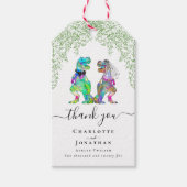 Dinosaurus Bruid & Bruidegom Aangepaste Trouw Dank Cadeaulabel (Voorkant)