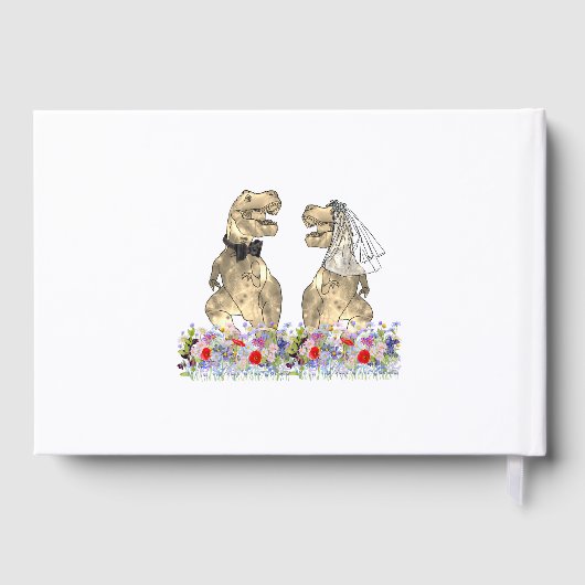 Dinosaurus bruid en bruidegom bloemenbruiloft goud gastenboek (Achterkant)