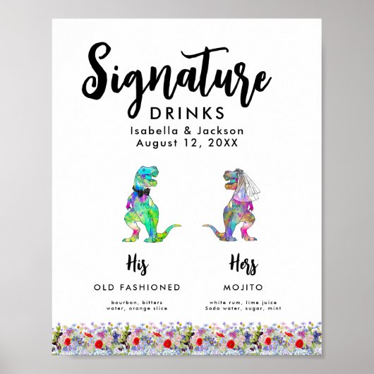 Dinosaurus bruid en bruidegom bruiloft handtekenin poster (Voorkant)