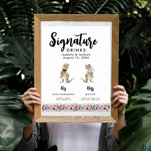 Dinosaurus bruid en bruidegom bruiloft handtekenin poster