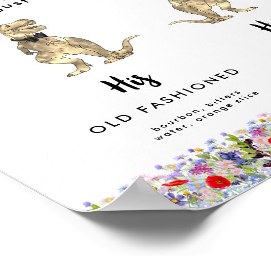 Dinosaurus bruid en bruidegom bruiloft handtekenin poster (Hoek)