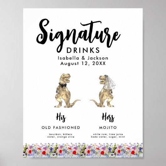 Dinosaurus bruid en bruidegom bruiloft handtekenin poster (Voorkant)