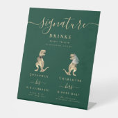 Dinosaurus bruid en bruidegom bruiloft handtekenin reclamebord met voetstuk (Voorkant)