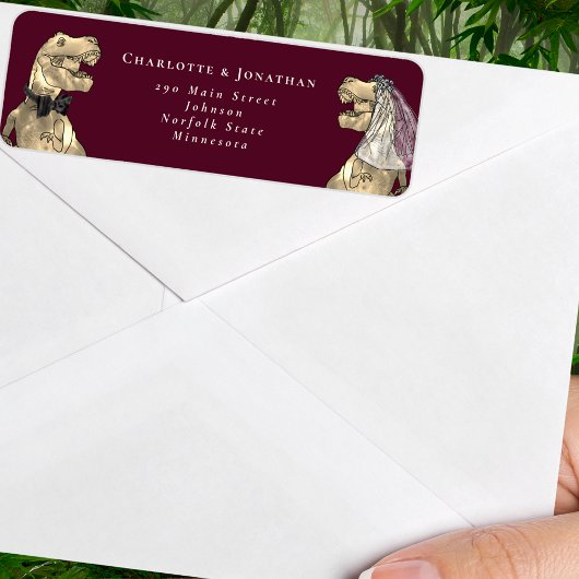 Dinosaurus Bruid en bruidegom Bruiloft Retouradres Etiket