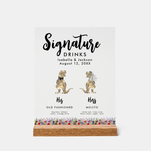 Dinosaurus bruid en bruidegom handtekening Drinken Acryl Bord (Voorkant)