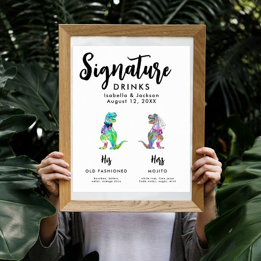 Dinosaurus Bruid en Bruidegom Handtekening Drinken Poster