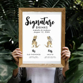Dinosaurus Bruid en Bruidegom Handtekening Drinken Poster