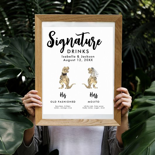 Dinosaurus Bruid en Bruidegom Handtekening Drinken Poster