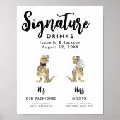 Dinosaurus Bruid en Bruidegom Handtekening Drinken Poster (Voorkant)