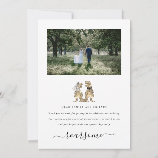 Dinosaurus bruid en bruidegom trouwfoto Dank u Bedankkaart (Achterkant)