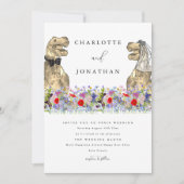 Dinosaurus Bruiloft Boho Wilde Bloemen QR Code Kaart (Voorkant)