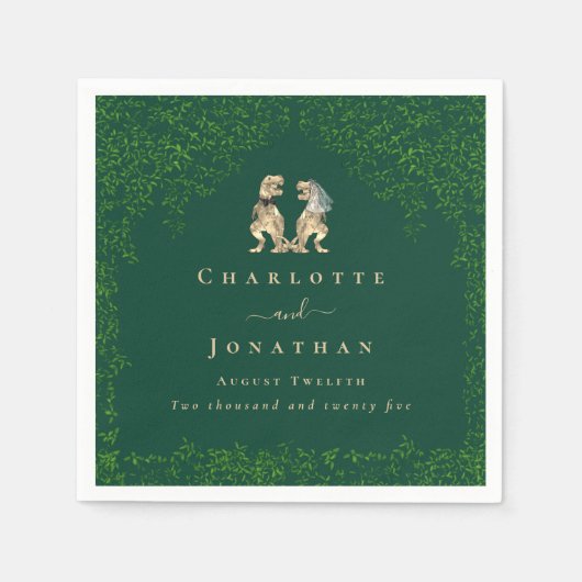 Dinosaurus bruiloft donkergroen servet (Voorkant)