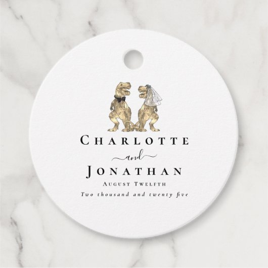 Dinosaurus bruiloft gepersonaliseerd bedankjes labels (Voorkant)