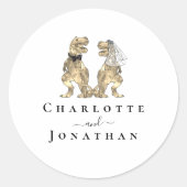 Dinosaurus bruiloft op maat ronde sticker (Voorkant)