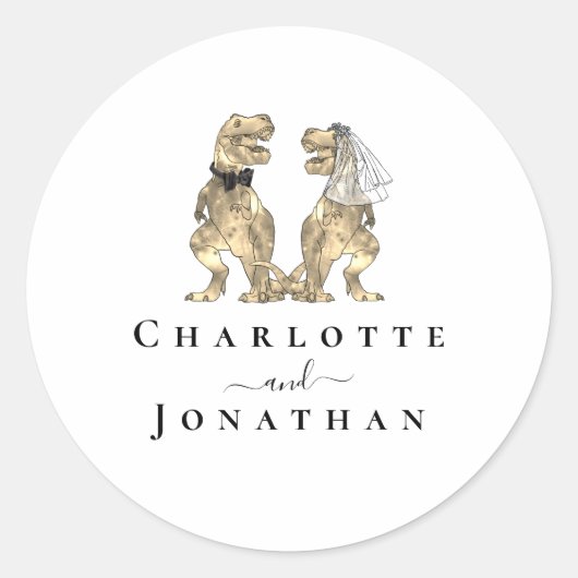 Dinosaurus bruiloft op maat ronde sticker (Voorkant)