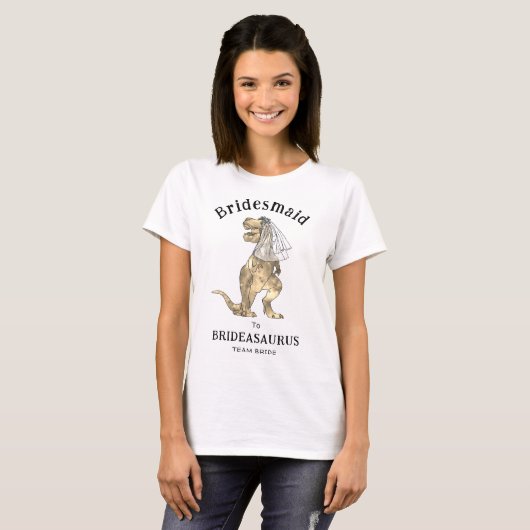 Dinosaurus bruiloft plezier vrijgezelle bruidsmeis t-shirt (Voorkant volledig)