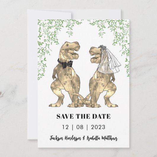 Dinosaurus bruiloft save the date (Voorkant)