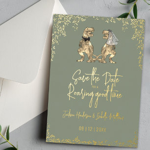 Dinosaurus Bruiloft Save the Date Salie Groen Goud Folie Uitnodiging
